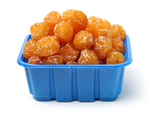 Dried apricot plum fruits(Preserved fruits or dried honey Chinese plum) on white background