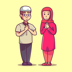 Young muslim and muslim woman cartoon character