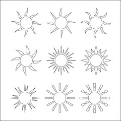 Sun icons vector on white background Sunrise & sunset icons collection. Flat vector icons. Morning sunlight icons  Sunshine vector sign. Sunset icon collection vector illustration