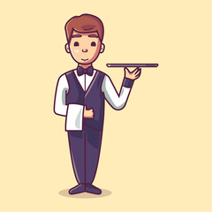 Profession character mascot: Waiter. Cartoon style illustration
