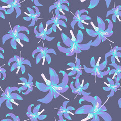 Fototapeta na wymiar Cobalt Seamless Vintage. Azure Pattern Textile. Blue Tropical Leaves. Indigo Flower Palm. Navy Floral Illustration. Flora Art. Spring Foliage. Garden Nature