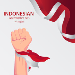 August 17th Indonesian independence day. Hand up for freedom symbol Indonesian 
 Independence Day vector flag.