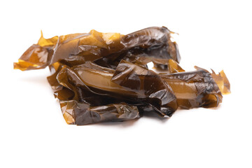 Fresh brown seaweed wakame isolated on  white background. Japanese healthy food