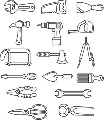 set of construction tools for handyman_powertools icon lineart