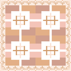 Obraz premium scarf pattern design light pink color. Geometric ornament with frame, border. Bandanna, shawl, scarf, tablecloth design for textile fabric print 