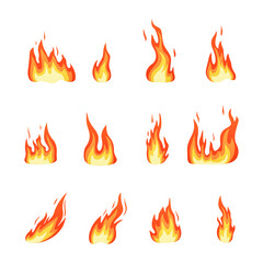 Set of red and orange fire flame. vector illustration