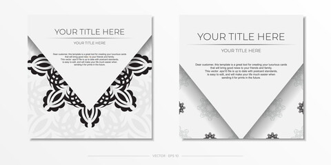 Luxurious white square invitation card template with vintage abstract ornament. Elegant and classic vector elements are great for decoration.