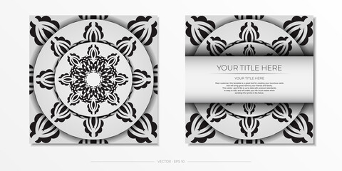 Luxurious white square invitation card template with vintage abstract ornament. Elegant and classic vector elements ready for print and typography.