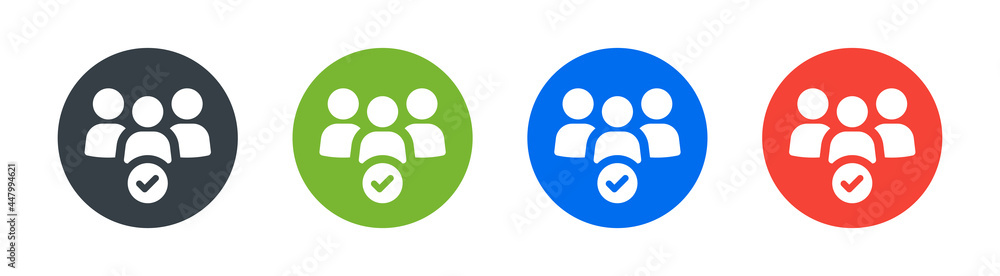Poster group, people, community and team icon on button design. crowd accepted vector symbol.