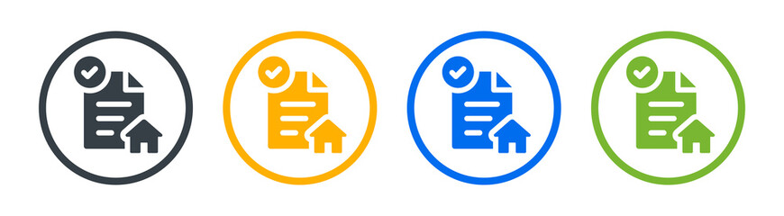 House contract icon. Rental agreement concept. Approved document of property or real estate. Vector illustration