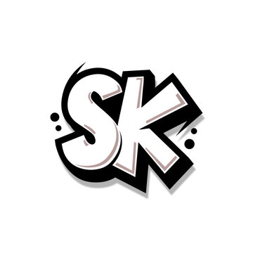 Simple Initial Logo Lettering Cartoon Grafity Black and White SK