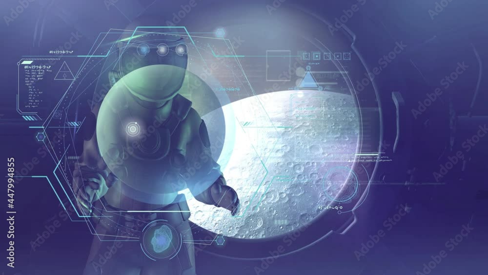 Poster an astronaut explores the moon while in orbit, 3d render.