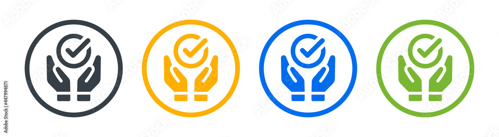 Poster hand with checkmark button icon. validation, approved, confirm. vector illustration