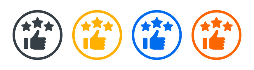 Recommendation icon. Thumb up with 3 stars sign symbol. Vector illustration.