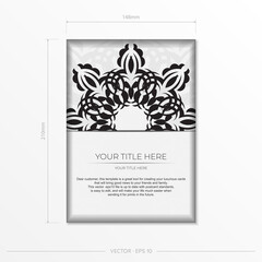 Luxurious white rectangular postcard template with vintage indian ornaments. Elegant and classic vector elements ready for print and typography.