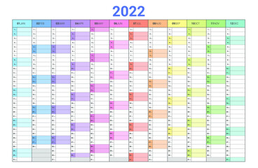 Calendar 2022 Planner Simple vertical Style. Full-color design.