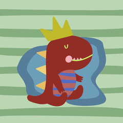 Cute dinosaur sitting. Dinosaur illustration for nursery, greeting card, sticker, birthday card