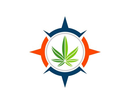 Modern compass with green cannabis leaf inside