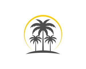 Fototapeta na wymiar Silhouette of three palm trees with sunlight behind