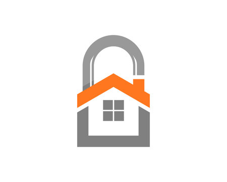 House with padlock shape logo