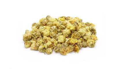 Chrysanthemum tea isolated on white background. Chrysanthemum tea is a flower-based infusion beverage made from chrysanthemum flowers which are most popular in East and Southeast Asia. Herbal tea