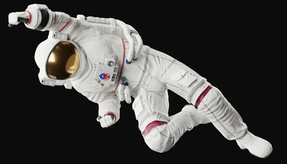 astronaut posing like space parson in-universe 3d render with black background - obrazy, fototapety, plakaty