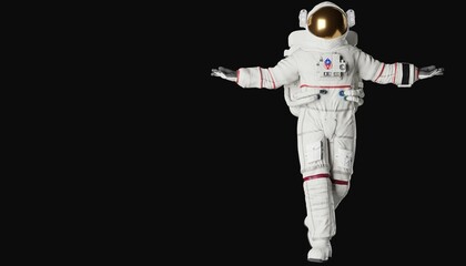 astronaut posing like space parson in-universe 3d render with black background - Powered by Adobe