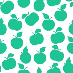 Fototapeta na wymiar Silhouettes of green apples seamless pattern. Vector print for textiles and packaging. Flat illustration.