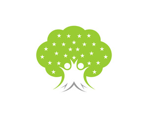 Happy people and stars with tree shape logo