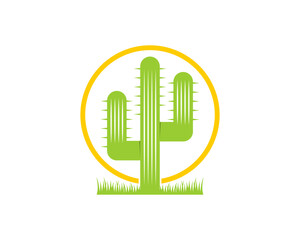 Cactus on the grass in the yellow circle logo