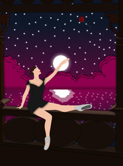 ballet dancer and a rose in night