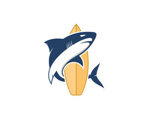 Surf board with blue shark surrounding