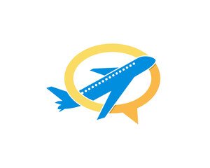 Flight airplane inside the bubble chat logo