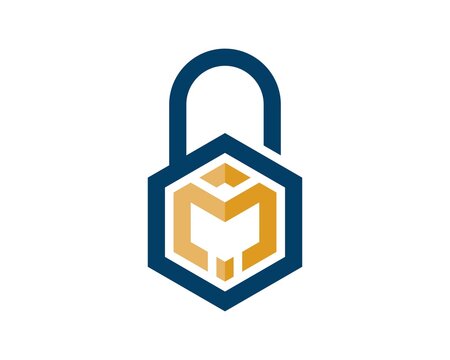 Hexagonal padlock with M letter initial inside