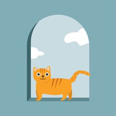  illustration of orange cat hang out at the window perfect for wall decort and printing