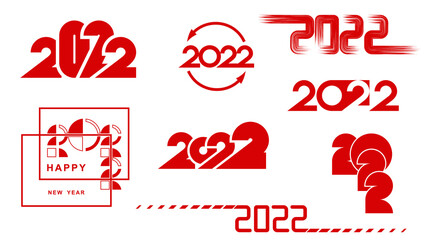 Set of flat icons happy new year 2022, different shapes are used, and composition of numbers