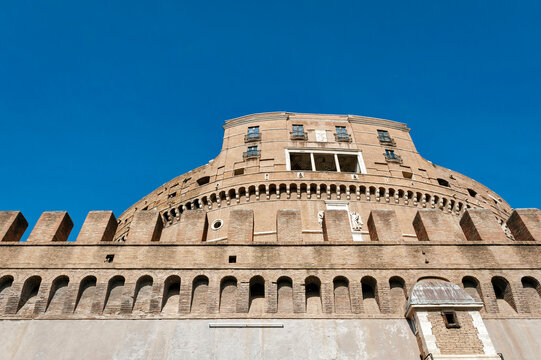 Castel Sant'Angelo (Castle of the Holy Angel) or The Mausoleum of Hadrian, a mausoleum for the Roman Emperor Hadrian, fortress and castle, now the museum in Parco Adriano, Rome, Italy