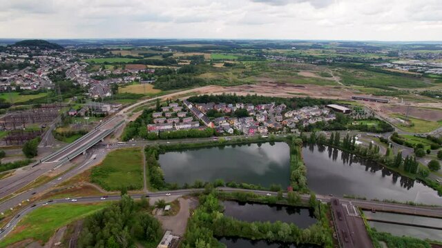 Aerial view of the small lake in Belval, Luxembourg