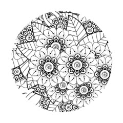 Mehndi flower for henna, mehndi, tattoo, decoration, coloring book page.