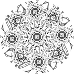 Mehndi flower for henna, mehndi, tattoo, decoration, coloring book page.