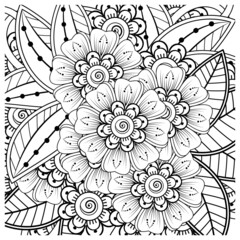 Mehndi flower for henna, mehndi, tattoo, decoration, coloring book page.