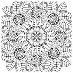 Mehndi flower for henna, mehndi, tattoo, decoration, coloring book page.