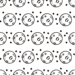 Simple seamless pattern of moon with stars cartoon style illustration background template vector