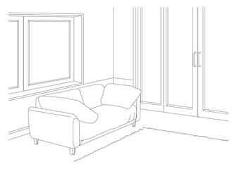 リビングルームの線画ベクターイラスト