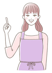 エプロン姿で説明する若い女性