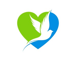 Simple love shape with flying bird inside