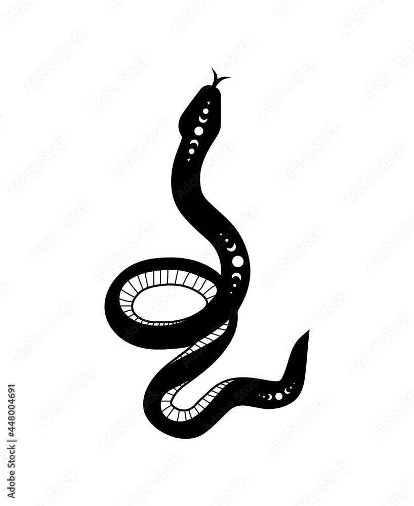Wall mural magic snake in boho style with moon. mystical symbol in a trendy minimalist style. esoteric vector i