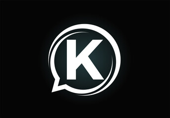Initial K monogram letter alphabet with a bubble chat icon. Talking, chatting logo concept. Modern logo design for a consultancy business, and company identity.