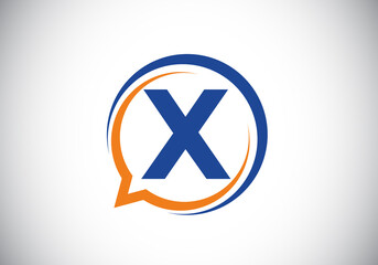 Initial X monogram letter alphabet with a bubble chat icon. Talking, chatting logo concept. Modern logo design for a consultancy business, and company identity.