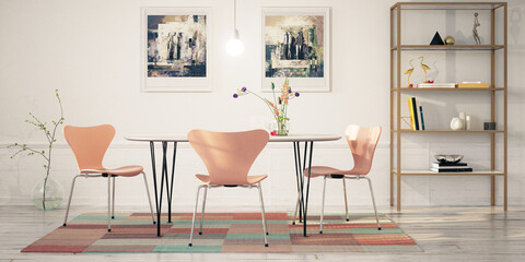 Cute Dinning Room Furniture Design - panoramic 3D Visualization